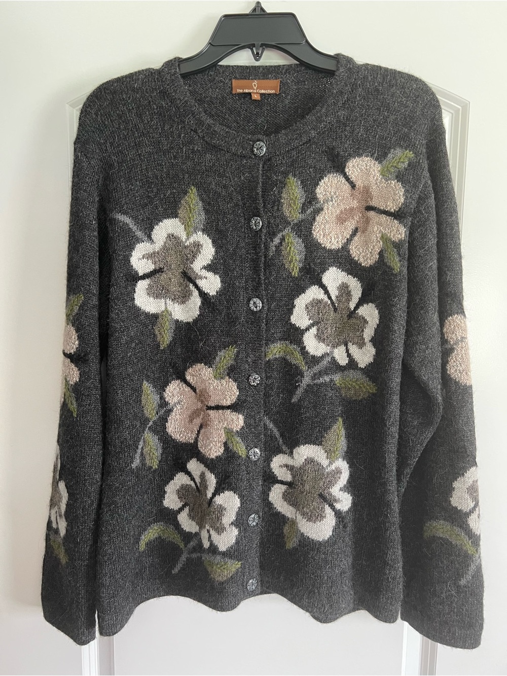 Alpaca Collection Floral Multicolor 100% Alpaca Cardigan Sweater - size L